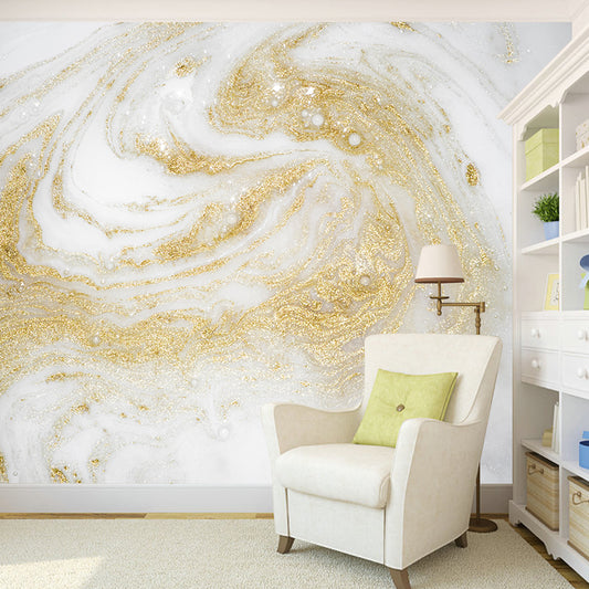 Art Deco Lava Wallpaper Mural for Corridor Custom Wall Covering in Gold and White Clearhalo 'Wall Decor' 'Wall Mural' 1501516