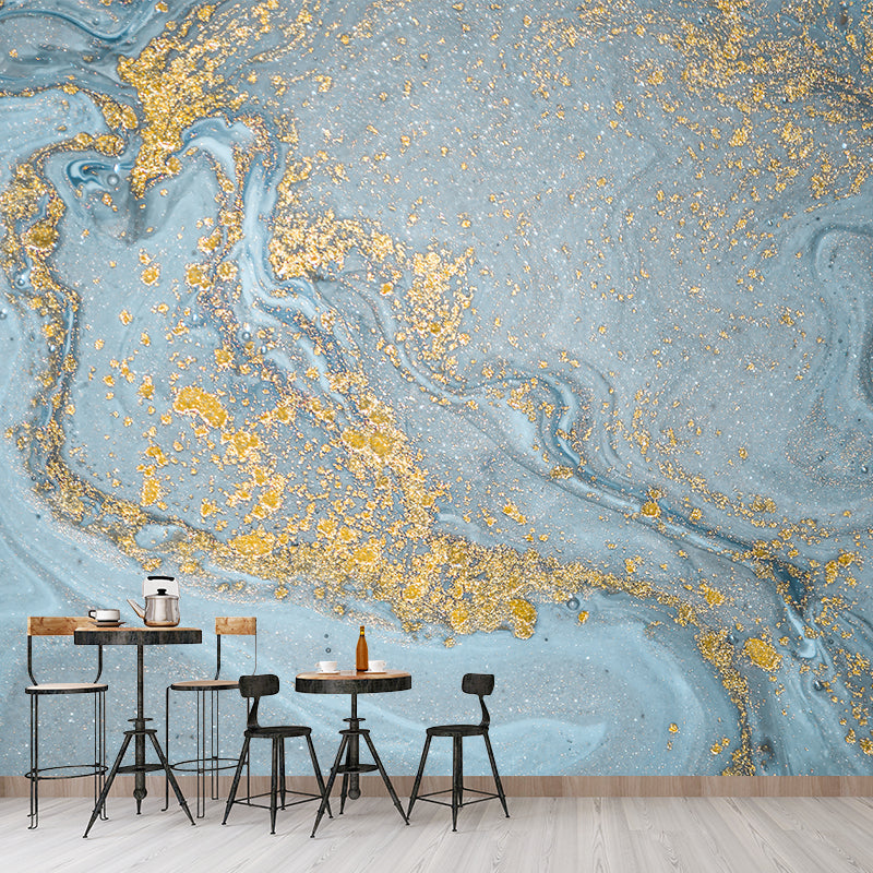 Wave with Shattered Sequins Mural Contemporary Smooth Wall Covering in Blue and Gold Blue Clearhalo 'Wall Decor' 'Wall Mural' 1501549