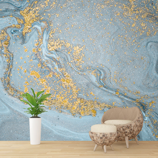 Wave with Shattered Sequins Mural Contemporary Smooth Wall Covering in Blue and Gold Clearhalo 'Wall Decor' 'Wall Mural' 1501551