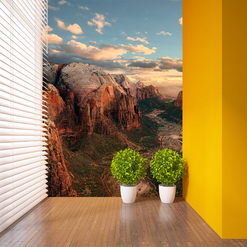 Big Zion National Park Mural Moisture Resistant Modernist Bedroom Wall Decor in Blue-Brown Blue-Brown Clearhalo 'Wall Decor' 'Wall Mural' 1501619