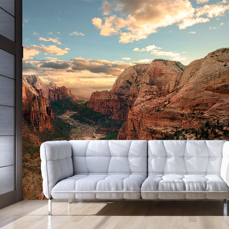 Big Zion National Park Mural Moisture Resistant Modernist Bedroom Wall Decor in Blue-Brown Clearhalo 'Wall Decor' 'Wall Mural' 1501621