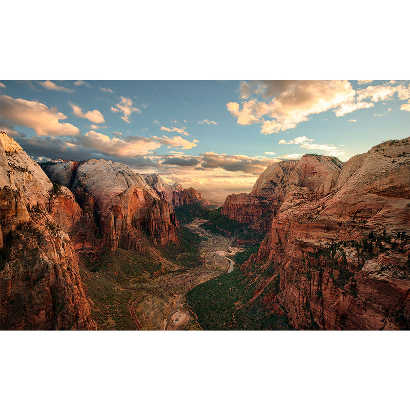 Big Zion National Park Mural Moisture Resistant Modernist Bedroom Wall Decor in Blue-Brown Clearhalo 'Wall Decor' 'Wall Mural' 1501622