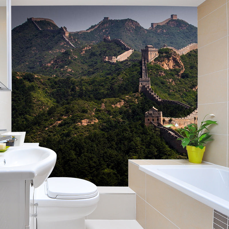 Whole the Great Wall Mural Wallpaper Modern Enchanting Mountain Landscape Wall Decor in Grey-Green Gray-Green Clearhalo 'Wall Decor' 'Wall Mural' 1501634