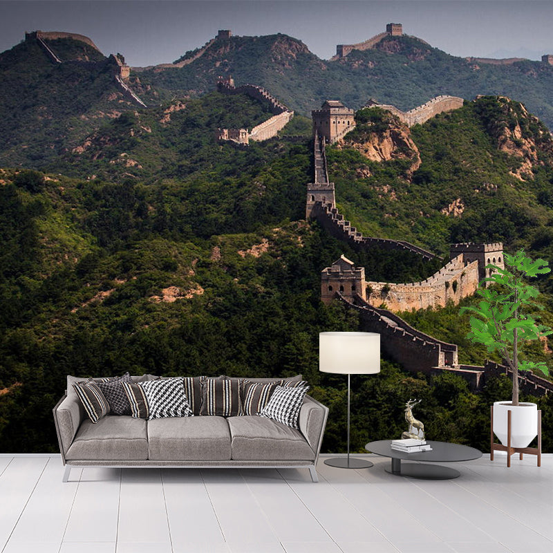 Whole the Great Wall Mural Wallpaper Modern Enchanting Mountain Landscape Wall Decor in Grey-Green Clearhalo 'Wall Decor' 'Wall Mural' 1501635