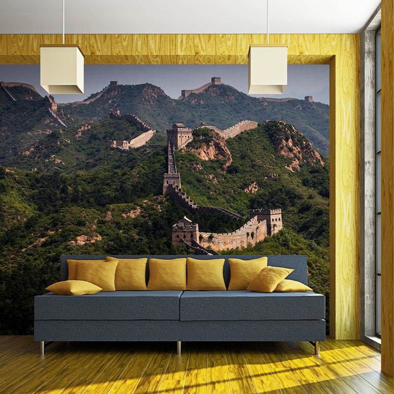 Whole the Great Wall Mural Wallpaper Modern Enchanting Mountain Landscape Wall Decor in Grey-Green Clearhalo 'Wall Decor' 'Wall Mural' 1501636