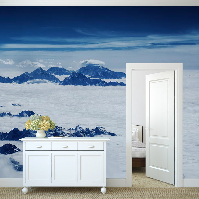 Wilds Covered by Snow Mural in White Contemporary Wall Art for Living Room, Custom Print White Clearhalo 'Wall Decor' 'Wall Mural' 1501674