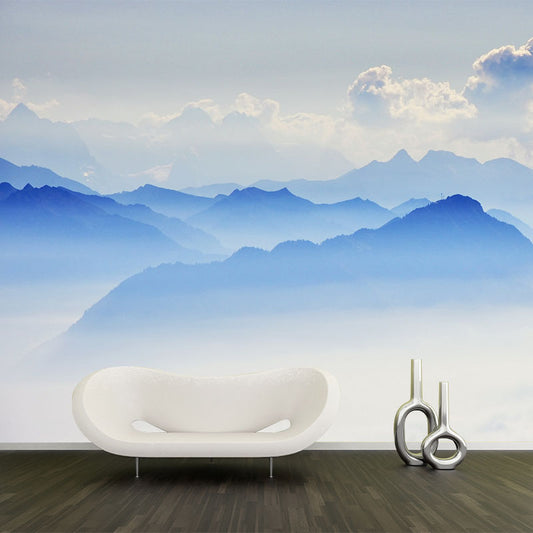 Blue Smoggy Mountain Landscape Mural Moisture Resistant Wall Art for Living Room Clearhalo 'Wall Decor' 'Wall Mural' 1501745