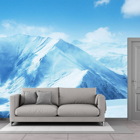 Huge Snowy Mountains Mural Wallpaper Blue Non-Woven Wall Covering, Washable, Custom Made Clearhalo 'Wall Decor' 'Wall Mural' 1501756