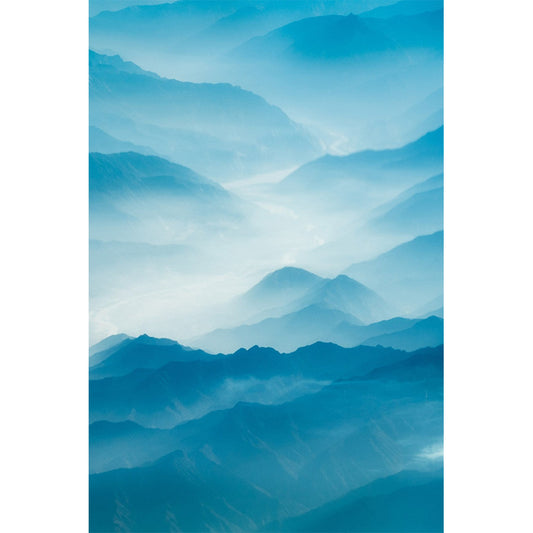 Modern Landscape Wallpaper Mural Blue Smoggy Mountain with Curved River Wall Art Clearhalo 'Wall Decor' 'Wall Mural' 1501767