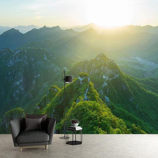 Full-Size Scenic View Mural for Home Sunrise in the Great Wall Wall Decor in Green, Waterproof Clearhalo 'Wall Decor' 'Wall Mural' 1501771
