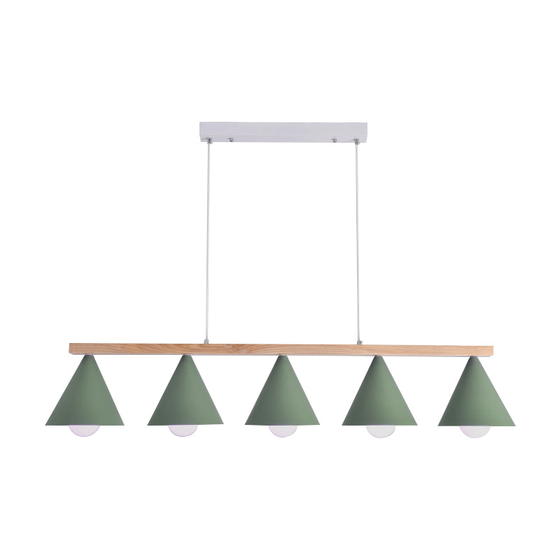 Nordic 3/5-Head Island Pendant with Iron Shade Green Tapered Ceiling Light Fixture Clearhalo 'Ceiling Lights' 'Island Lights' Lighting' 150180