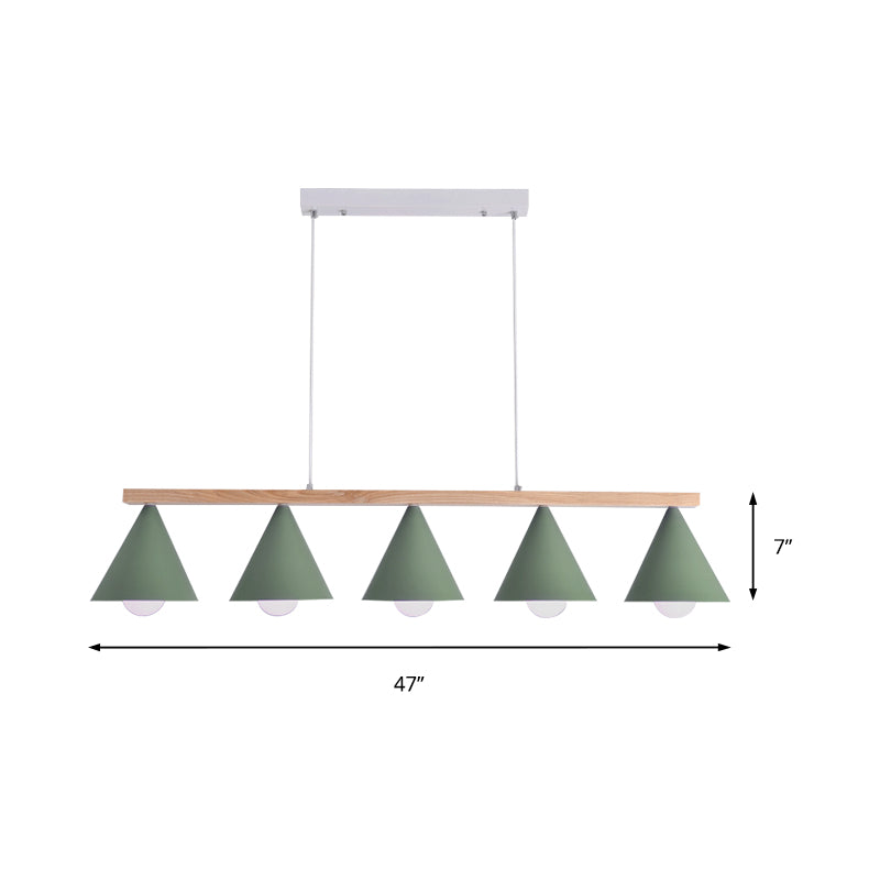 Nordic 3/5-Head Island Pendant with Iron Shade Green Tapered Ceiling Light Fixture Clearhalo 'Ceiling Lights' 'Island Lights' Lighting' 150181