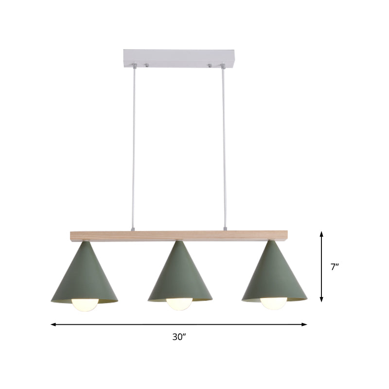 Nordic 3/5-Head Island Pendant with Iron Shade Green Tapered Ceiling Light Fixture Clearhalo 'Ceiling Lights' 'Island Lights' Lighting' 150185
