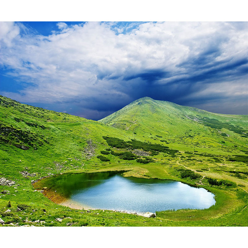 Beautiful Lake in Mountain Mural for Bedroom Landscape Wall Art in Green, Made to Measure Clearhalo 'Wall Decor' 'Wall Mural' 1501857