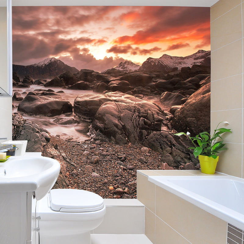 Sunset Mountain Spa Scene Mural Modern Moisture Resistant Indoor Wall Decor, Custom Size Clearhalo 'Wall Decor' 'Wall Mural' 1501895