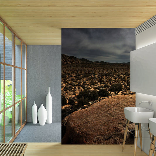 Desert Plants with Stone Mural Brown Modern Style Wall Covering for Accent Wall, Size Optional Clearhalo 'Wall Decor' 'Wall Mural' 1501921