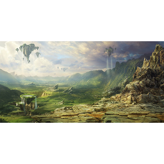 Magical Floating Mountains Wall Mural Decal for Living Room, Green, Made to Measure Clearhalo 'Wall Decor' 'Wall Mural' 1501942