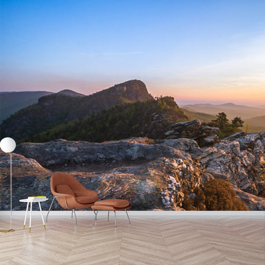 Custom Photo Print Modern Mural with Sunrise View from Rock Peak Pattern in Brown Clearhalo 'Wall Decor' 'Wall Mural' 1501971