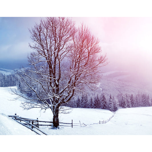 Pink Mountainside Trees Wallpaper Mural Snow Landscape Modern Stain-Proof Wall Art Clearhalo 'Wall Decor' 'Wall Mural' 1501997
