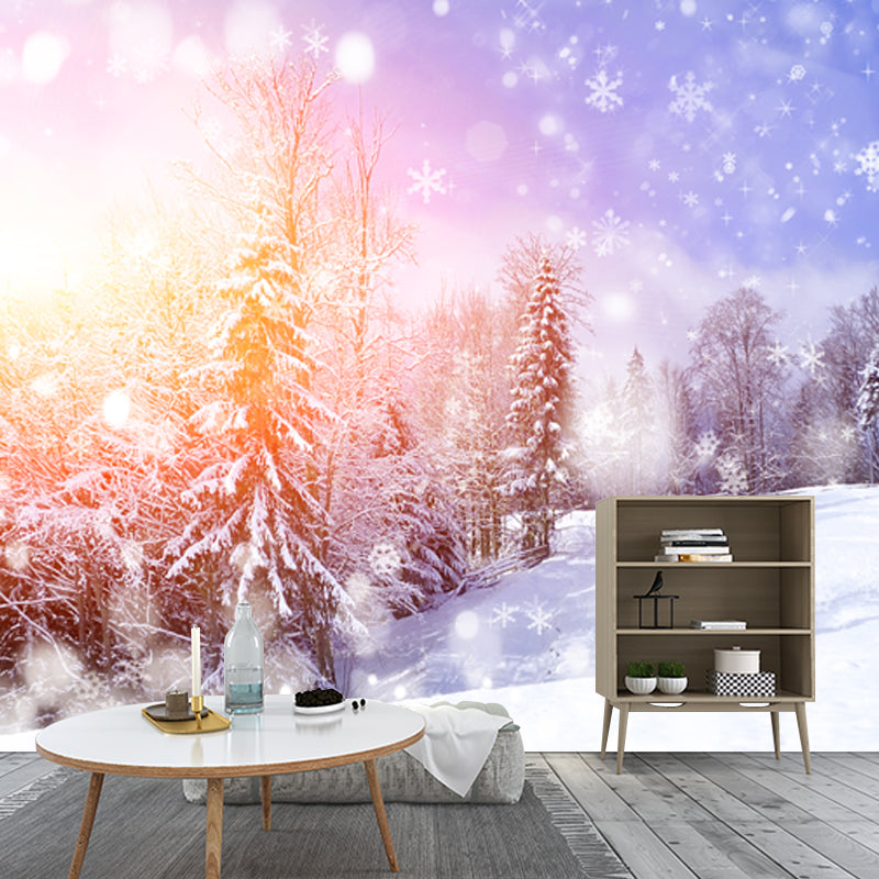 Winter Forest with Snowflake Mural Modern Non-Woven Wall Covering in Blue for Home Blue Clearhalo 'Wall Decor' 'Wall Mural' 1501999