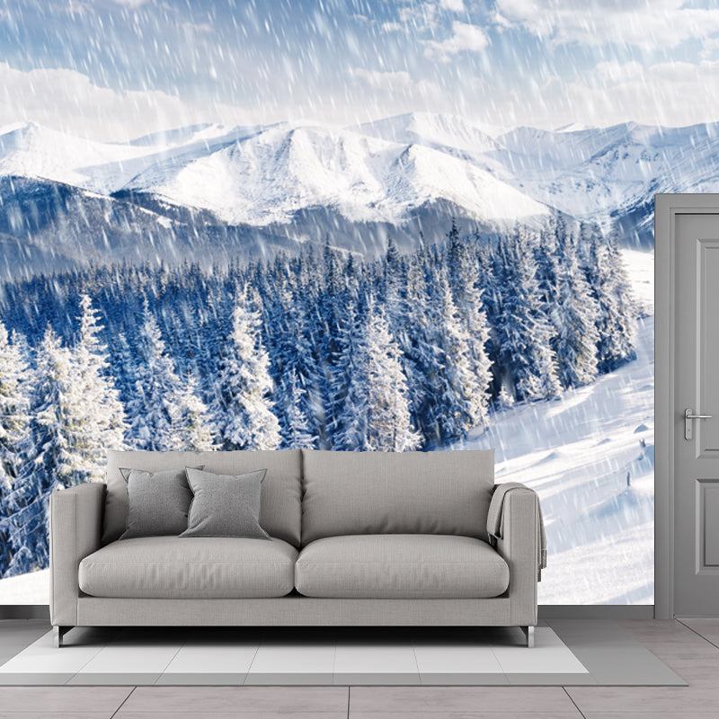 Photography Snowing Mountain Mural Wallpaper for Living Room, White, Personalized Size Clearhalo 'Wall Decor' 'Wall Mural' 1502100