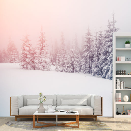 White Foggy Snow Land Mural Wallpaper Water-Resistant Wall Covering for Living Room Clearhalo 'Wall Decor' 'Wall Mural' 1502220