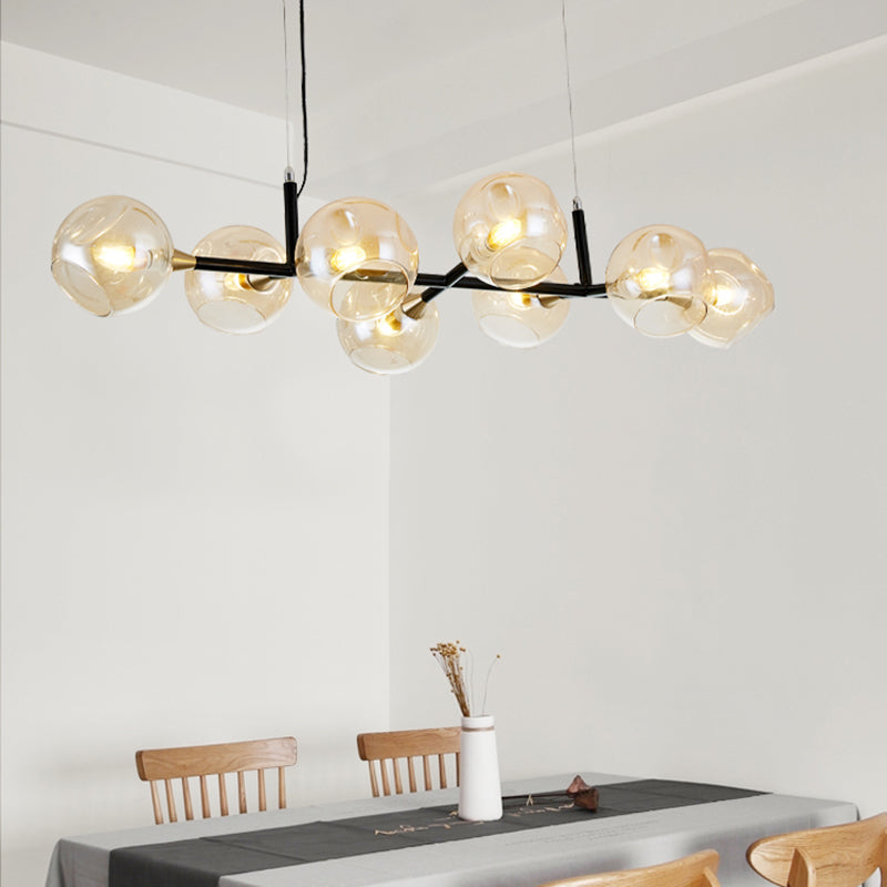 Amber Ball Island Lighting Postmodern 8 Lights Glass Hanging Pendant Lamp with Adjustable Cord Amber Clearhalo 'Ceiling Lights' 'Glass shade' 'Glass' 'Island Lights' 'Pendant Lights' Lighting' 150223