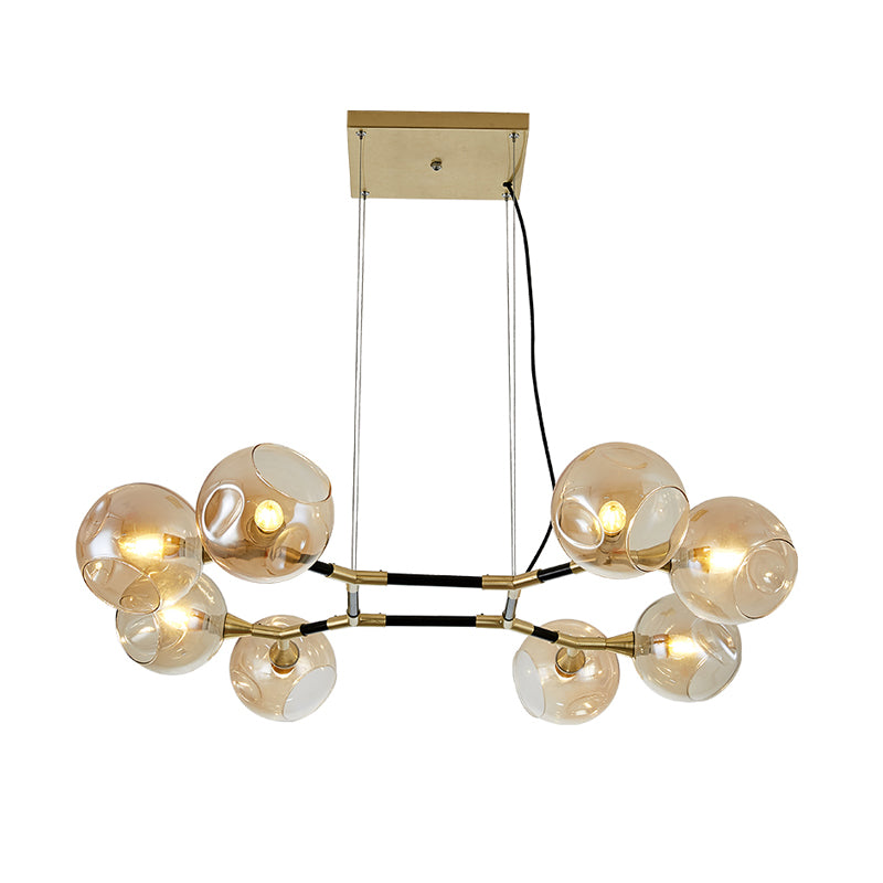 Amber Ball Island Lighting Postmodern 8 Lights Glass Hanging Pendant Lamp with Adjustable Cord Clearhalo 'Ceiling Lights' 'Glass shade' 'Glass' 'Island Lights' 'Pendant Lights' Lighting' 150225