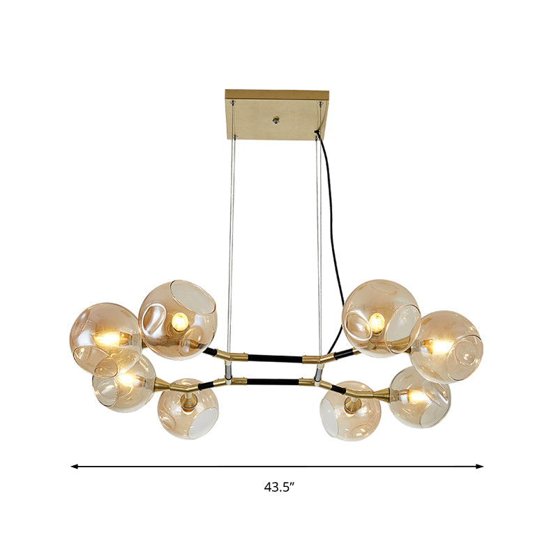 Amber Ball Island Lighting Postmodern 8 Lights Glass Hanging Pendant Lamp with Adjustable Cord Clearhalo 'Ceiling Lights' 'Glass shade' 'Glass' 'Island Lights' 'Pendant Lights' Lighting' 150226