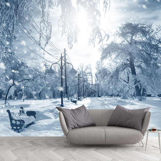Large Winter Park Landscape Mural Moisture Resistant Modern Indoor Wall Art in Grey Clearhalo 'Wall Decor' 'Wall Mural' 1502270