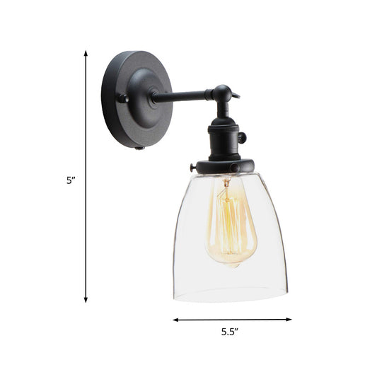 Cone Shade Coffee Shop Wall Lighting Industrial Clear Glass 1 Light Black Sconce Lamp in Black Clearhalo 'Art deco wall lights' 'Cast Iron' 'Glass' 'Industrial wall lights' 'Industrial' 'Middle century wall lights' 'Modern' 'Rustic wall lights' 'Tiffany' 'Traditional wall lights' 'Wall Lamps & Sconces' 'Wall Lights' Lighting' 150230