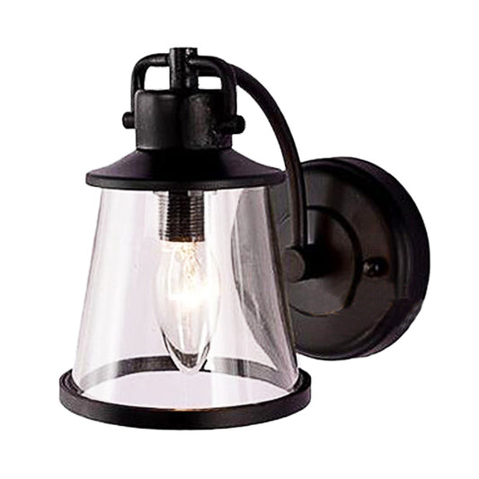 Clear Glass Black Sconce Light Cone 1-Light Vintage Wall Lamp Fixture with Curved Arm Clearhalo 'Art deco wall lights' 'Cast Iron' 'Glass' 'Industrial wall lights' 'Industrial' 'Middle century wall lights' 'Modern' 'Rustic wall lights' 'Tiffany' 'Traditional wall lights' 'Wall Lamps & Sconces' 'Wall Lights' Lighting' 150234
