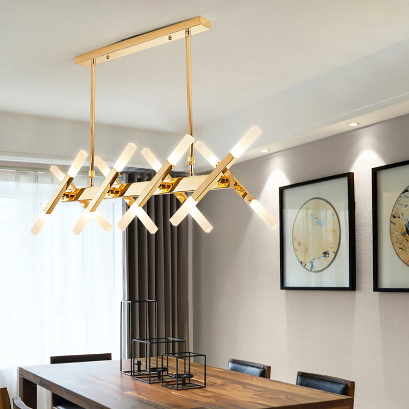 16/20-Light Living Room Island Pendant with Cross Iron Shade Contemporary Black/Gold Ceiling Light Fixture 16 Gold Clearhalo 'Ceiling Lights' 'Island Lights' Lighting' 150246