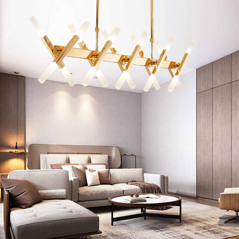 16/20-Light Living Room Island Pendant with Cross Iron Shade Contemporary Black/Gold Ceiling Light Fixture 20 Gold Clearhalo 'Ceiling Lights' 'Island Lights' Lighting' 150249