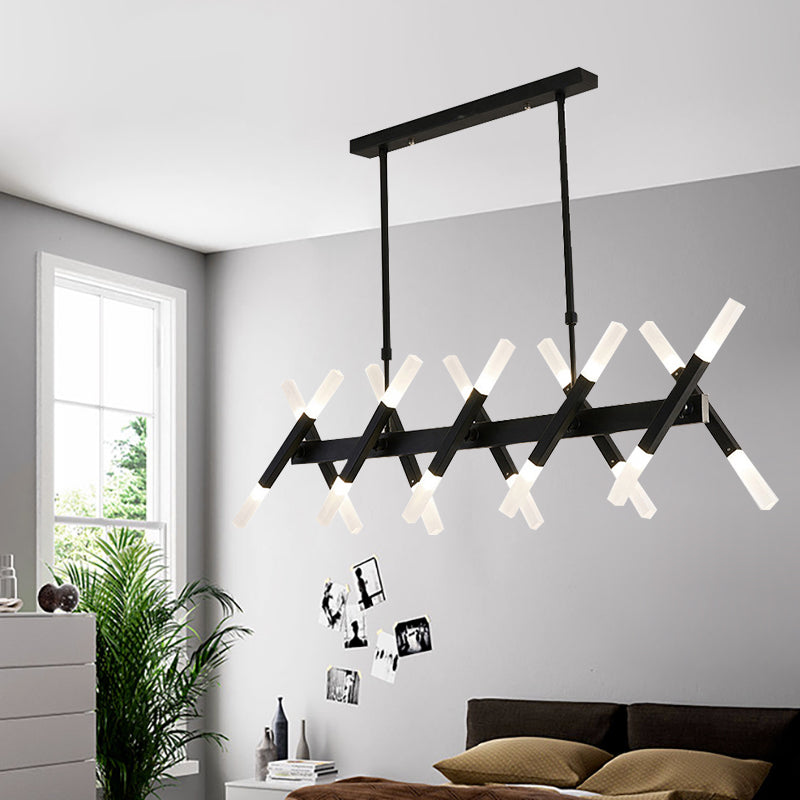 16/20-Light Living Room Island Pendant with Cross Iron Shade Contemporary Black/Gold Ceiling Light Fixture 20 Black Clearhalo 'Ceiling Lights' 'Island Lights' Lighting' 150257