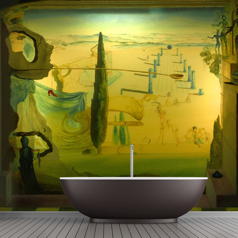 Surrealist Dali Artwork Mural Green Plaza View from Window Wall Decoration for Home Green Clearhalo 'Wall Decor' 'Wall Mural' 1502578