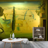 Surrealist Dali Artwork Mural Green Plaza View from Window Wall Decoration for Home Clearhalo 'Wall Decor' 'Wall Mural' 1502579