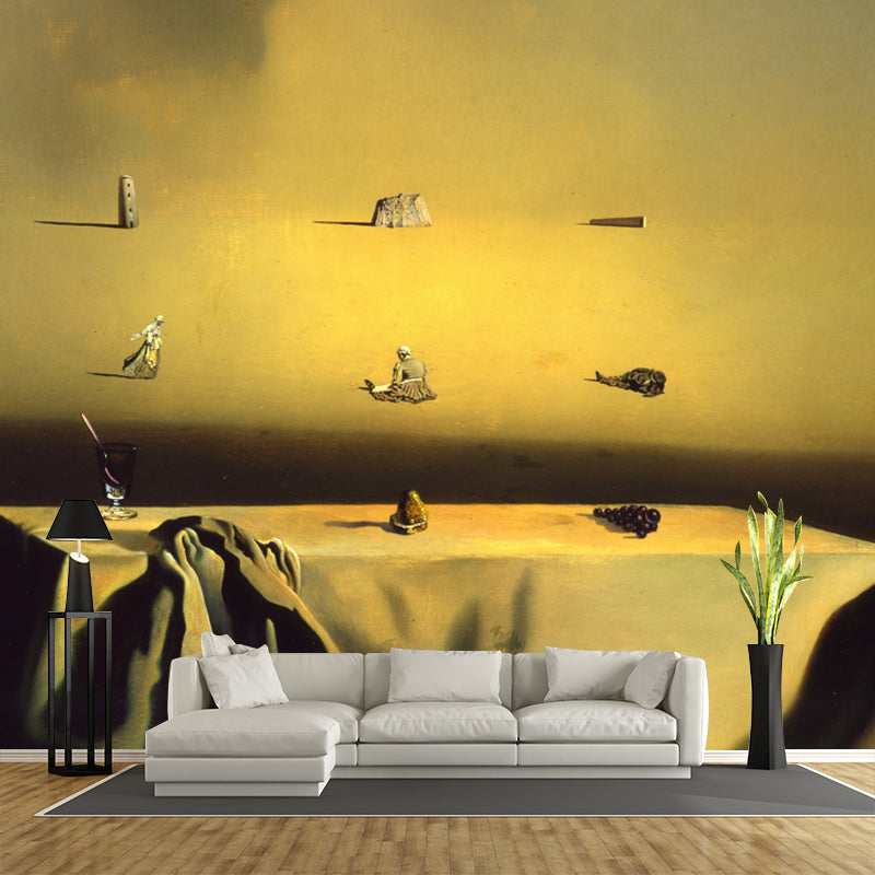 Surreal Morphological Echo Mural Decal Yellow Dining Room Wall Covering, Custom Size Yellow Clearhalo 'Wall Decor' 'Wall Mural' 1502588