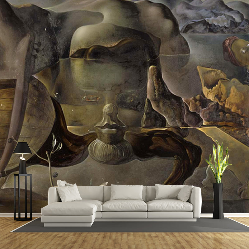 Surrealism the Endless Enigma Mural Non-Woven Waterproof Yellow Wall Covering for Bedroom Clearhalo 'Wall Decor' 'Wall Mural' 1502605