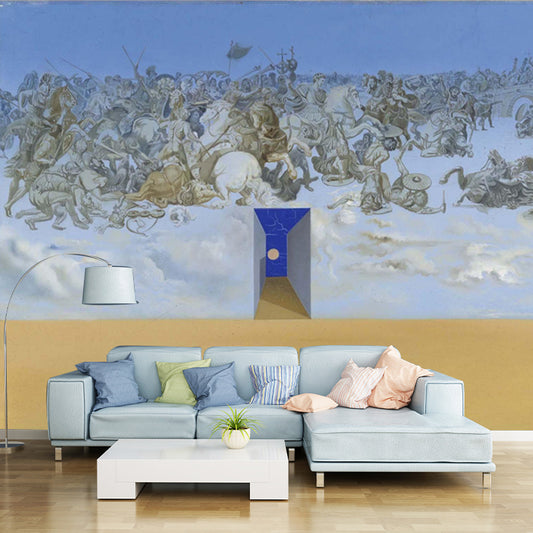Battle in the Clouds Mural Yellow Surrealism Wall Covering for Accent Wall, Made to Measure Clearhalo 'Wall Decor' 'Wall Mural' 1502654