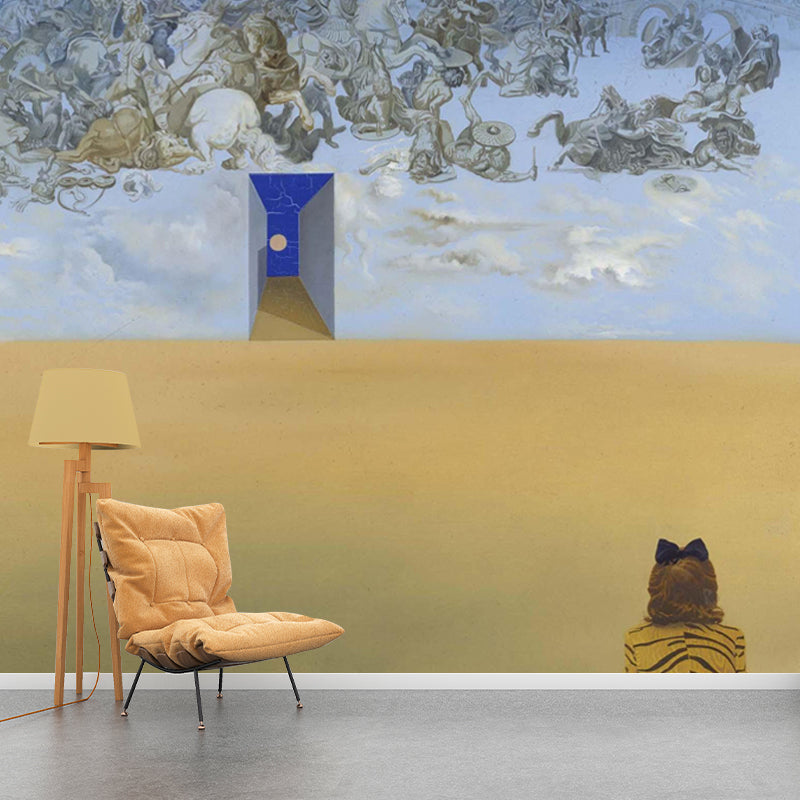 Battle in the Clouds Mural Yellow Surrealism Wall Covering for Accent Wall, Made to Measure Clearhalo 'Wall Decor' 'Wall Mural' 1502655