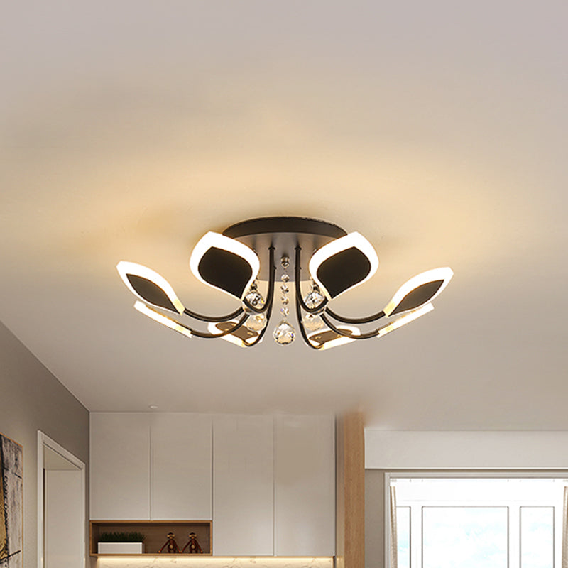 Sputnik Flush Mount Ceiling Light with Leaf Acrylic Shade Modern 8/10/12 Lights White/Black Ceiling Light Fixture for Bedroom in White/Warm Clearhalo 'Ceiling Lights' 'Close To Ceiling Lights' 'Close to ceiling' 'Flush mount' Lighting' 150280