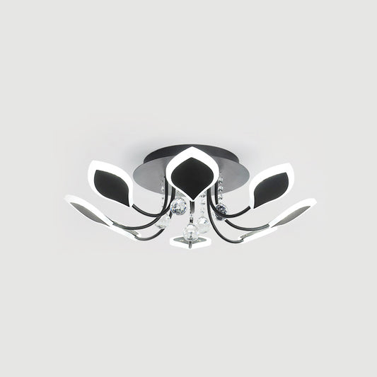 Sputnik Flush Mount Ceiling Light with Leaf Acrylic Shade Modern 8/10/12 Lights White/Black Ceiling Light Fixture for Bedroom in White/Warm 8 Black White Clearhalo 'Ceiling Lights' 'Close To Ceiling Lights' 'Close to ceiling' 'Flush mount' Lighting' 150281