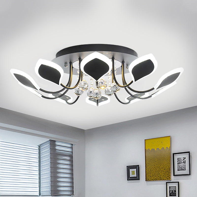 Sputnik Flush Mount Ceiling Light with Leaf Acrylic Shade Modern 8/10/12 Lights White/Black Ceiling Light Fixture for Bedroom in White/Warm 10 Black Clearhalo 'Ceiling Lights' 'Close To Ceiling Lights' 'Close to ceiling' 'Flush mount' Lighting' 150283