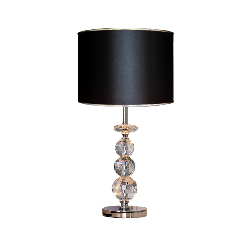 Beveled Crystal Globe Table Lighting Contemporary 1 Light Black/Gold/Champagne Silver Study Lamp with Barrel Fabric Shade Clearhalo 'Lamps' 'Table Lamps' Lighting' 1502836