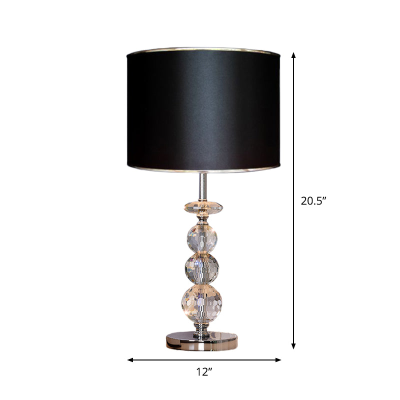 Beveled Crystal Globe Table Lighting Contemporary 1 Light Black/Gold/Champagne Silver Study Lamp with Barrel Fabric Shade Clearhalo 'Lamps' 'Table Lamps' Lighting' 1502838