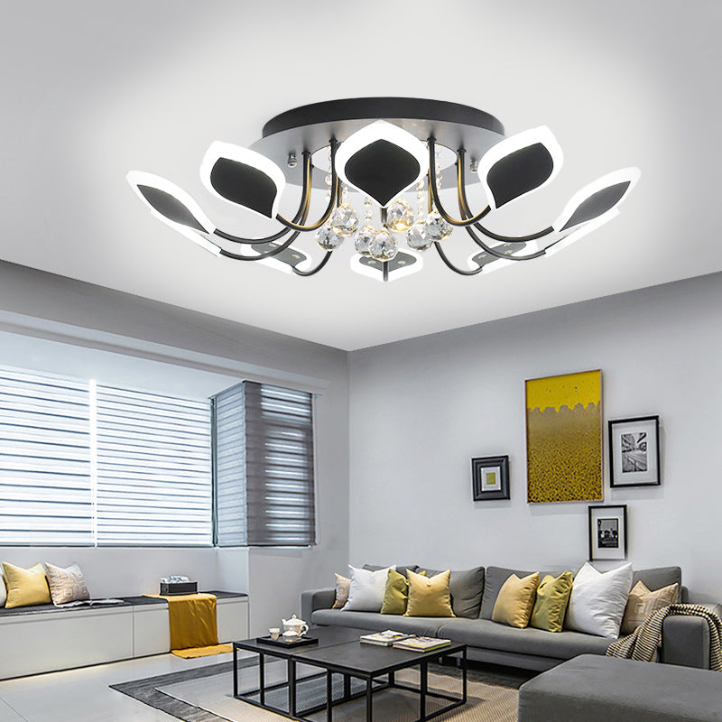 Sputnik Flush Mount Ceiling Light with Leaf Acrylic Shade Modern 8/10/12 Lights White/Black Ceiling Light Fixture for Bedroom in White/Warm Clearhalo 'Ceiling Lights' 'Close To Ceiling Lights' 'Close to ceiling' 'Flush mount' Lighting' 150284