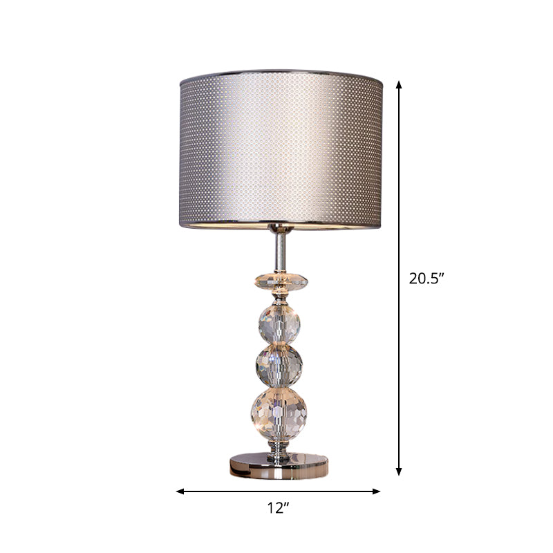 Beveled Crystal Globe Table Lighting Contemporary 1 Light Black/Gold/Champagne Silver Study Lamp with Barrel Fabric Shade Clearhalo 'Lamps' 'Table Lamps' Lighting' 1502843