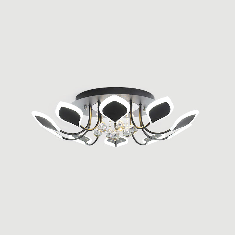 Sputnik Flush Mount Ceiling Light with Leaf Acrylic Shade Modern 8/10/12 Lights White/Black Ceiling Light Fixture for Bedroom in White/Warm Clearhalo 'Ceiling Lights' 'Close To Ceiling Lights' 'Close to ceiling' 'Flush mount' Lighting' 150285