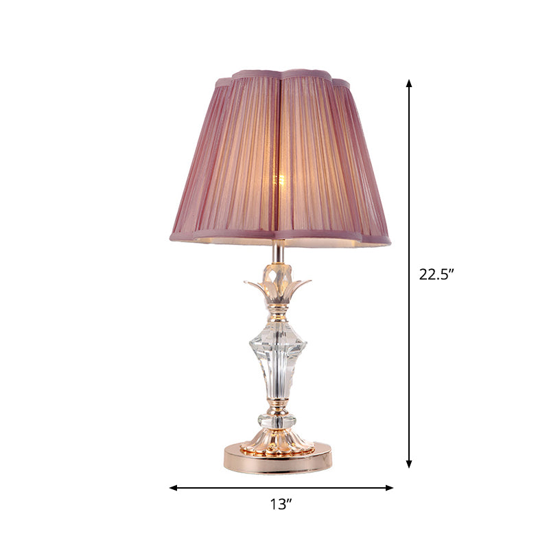 Candlestick Bedroom Desk Light Classic Clear Crystal 1-Head Pink Nightstand Lamp with Scalloped/Tapered Shade Clearhalo 'Lamps' 'Table Lamps' Lighting' 1502852